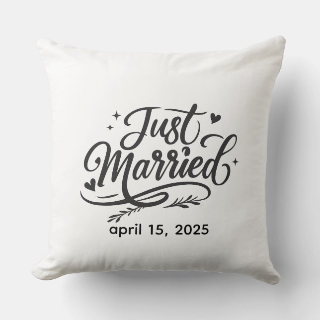 Cojín Decorativo Just Married Decorative Throw Pillow with Wedding  (Anverso)
