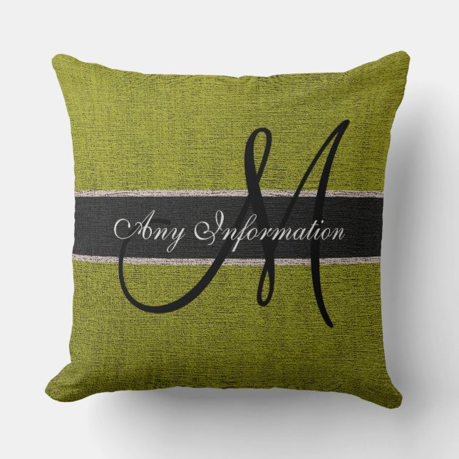 Cojín Decorativo Jute de rúcula verde de aroma monograma (Anverso)