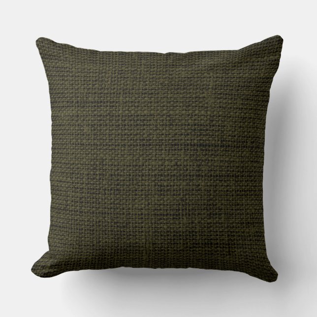 Cojín Decorativo Jute rústico de lino verde oscuro (Anverso)