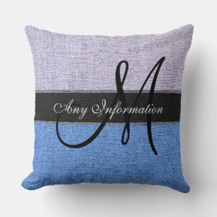 Cojín Decorativo Jute Rústico Monograma Azul y Plateado Burlap