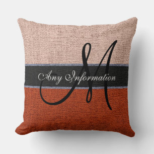 Cojín Decorativo Jute rústico monograma crema y burlap marrón
