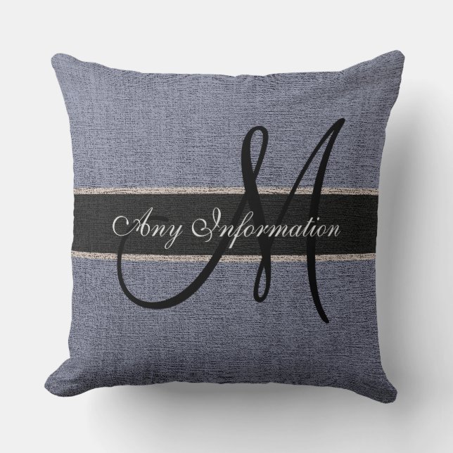 Cojín Decorativo Jute Rústico Monograma Gris Burlap (Anverso)