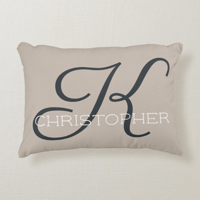 Cojín Decorativo K Nombre Personalizado Inicial Taupe Neutral Beige (Anverso)