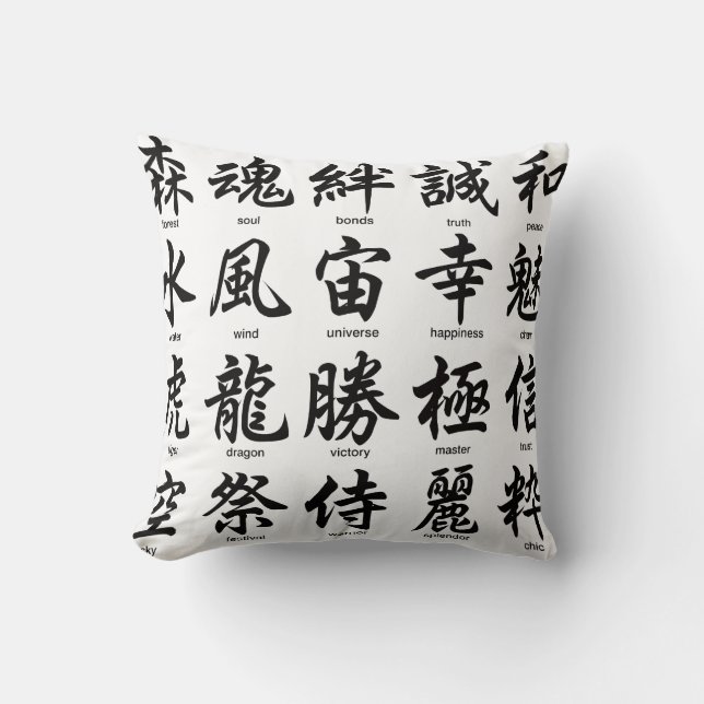 Cojín Decorativo Kanji japonés popular (Anverso)