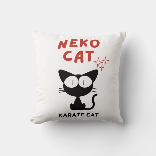 COJÍN DECORATIVO KARATE CAT BLACK CAT NEKO (Anverso)