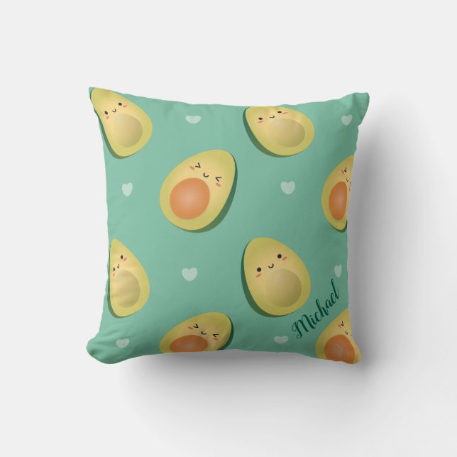 Cojín Decorativo Kawaii Aguacates Patrón Avocuddle (Anverso)