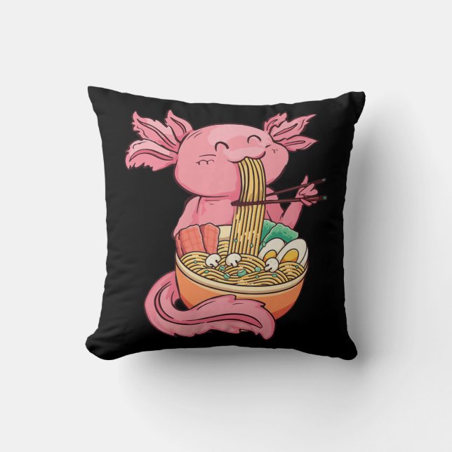 Cojín Decorativo Kawaii Axolotl Comiendo fideos Ramen Anime Kids Gi (Anverso)