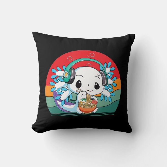 Cojín Decorativo Kawaii Axolotl Ramen Noddle Retro Vintage Anime J (Anverso)