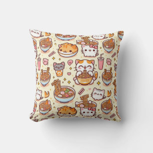 Cojín Decorativo Kawaii Cat Ramen Time
