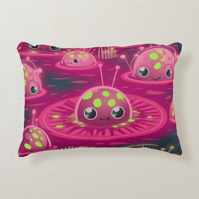 Cojín Decorativo Kawaii Chibi Criaturas diatómicas bioluminiscentes (Anverso)