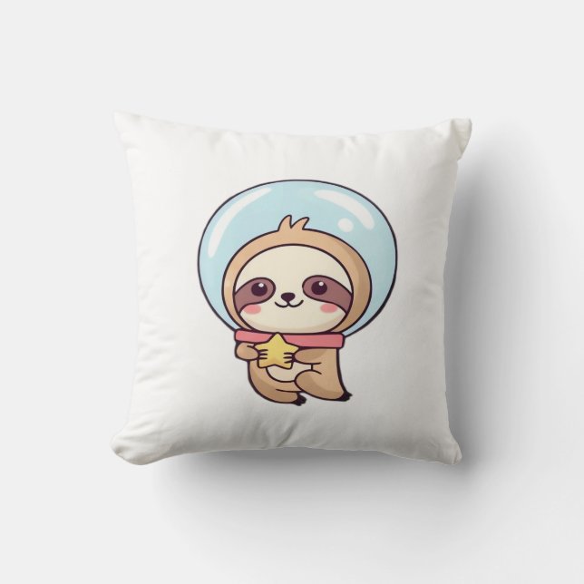 Cojín Decorativo Kawaii Chibi Sloth Astronaut � Cute Space Sloth Ca (Anverso)