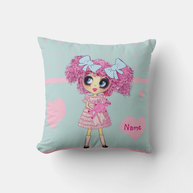 Cojín Decorativo Kawaii Chica PinkyP azul pastel (Anverso)