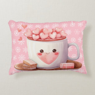 Cojín Decorativo Kawaii chocolate caliente de cacao y copos de niev