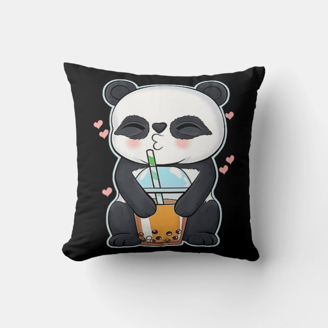 Cojín Decorativo Kawaii Cute Anime Panda Boba Bubble Tea Otaku Homb (Anverso)