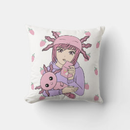 Cojín Decorativo Kawaii Cute Axolotl Fresa Anime
