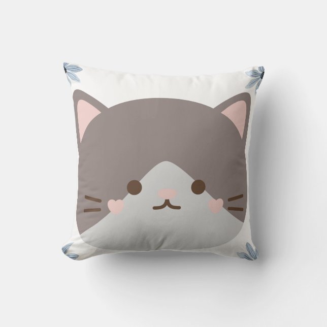 Cojín Decorativo Kawaii Cute Cat Face (Anverso)