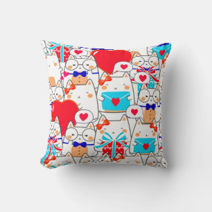 Cojín Decorativo Kawaii Funny Cats Seamless Love Pattern