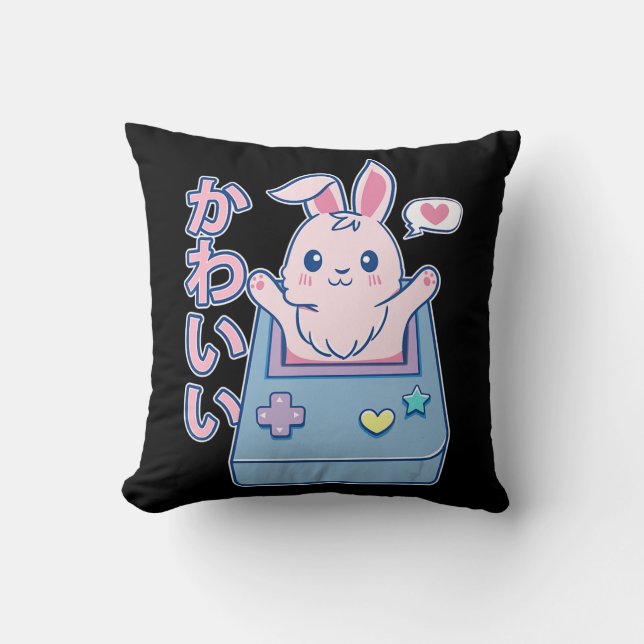 Cojín Decorativo Kawaii Gamer Bunny - Conejo Pastel Cute (Anverso)