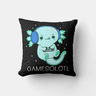 Cojín Decorativo Kawaii Gamesolotl Axolotl Jugador