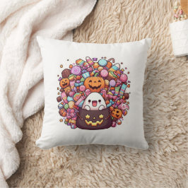 Cojín Decorativo Kawaii Halloween Candy Cute Fantasma, Calabazas