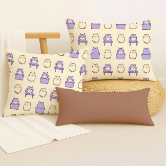 Cojín Decorativo Kawaii Lavender Chonky Cat Pastel Cute Throw Pillo