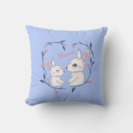 Cojín Decorativo kawaii mamá conejo y su bebé con flores