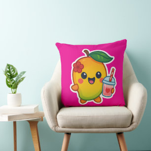 Cojín Decorativo Kawaii Mango - Fruta querida con Smoothi del coraz