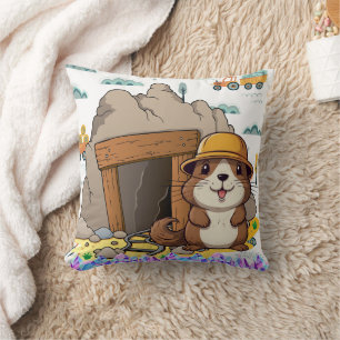 Cojín Decorativo Kawaii Miner Animal Gopher Impresión moderna