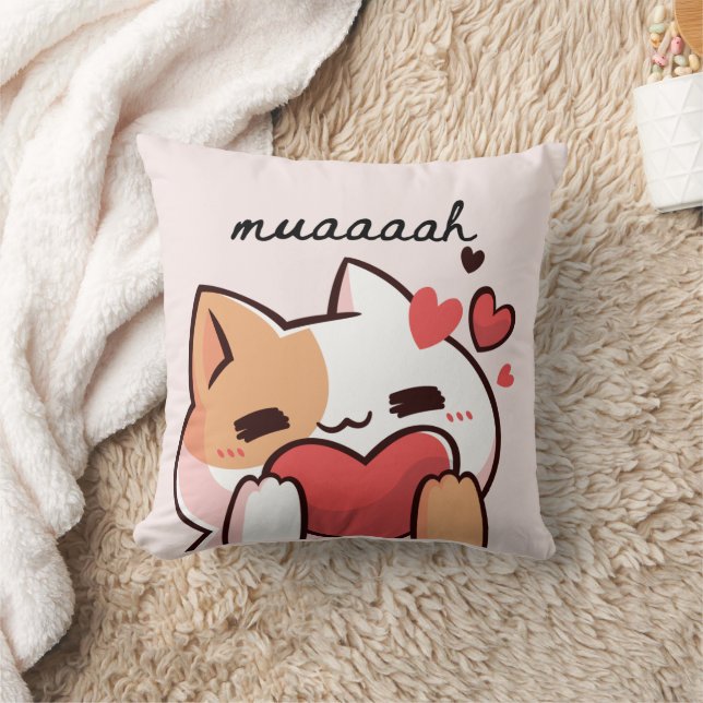 Cojín Decorativo Kawaii muah kiss from cutie cat (Manta)