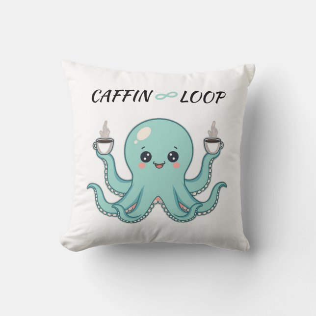 Cojín Decorativo Kawaii Octopus Pillow – Caffin Loop Coffee Vibes (Anverso)