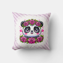 Cojín Decorativo Kawaii Panda con corazones y Rosas