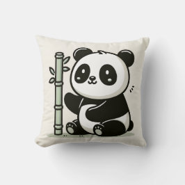 Cojín Decorativo Kawaii Panda Con Ilustracion De Bambú