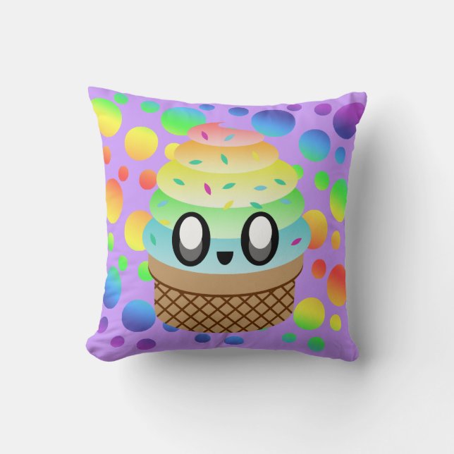 Cojín Decorativo Kawaii Rainbow Ice Cream Cone (Anverso)