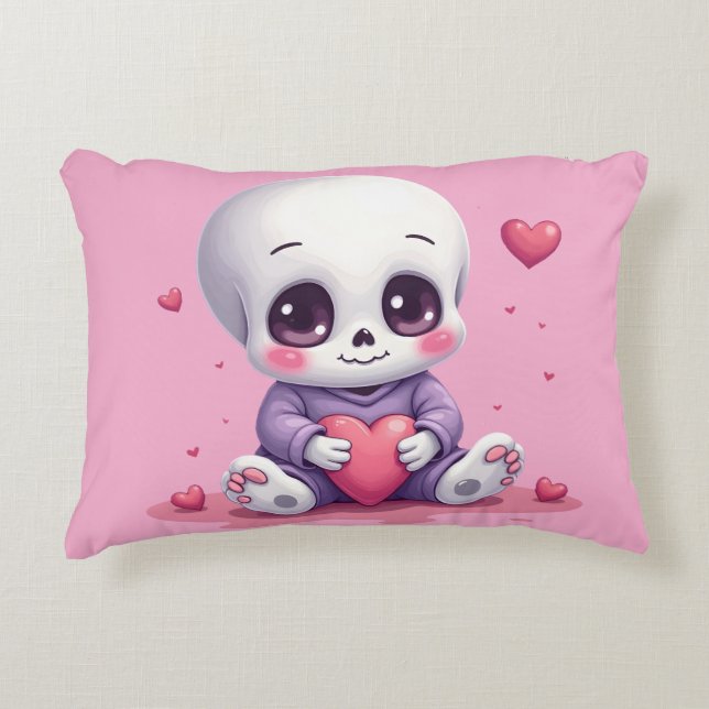 Cojín Decorativo Kawaii Skeleton Holding Heart (Anverso)