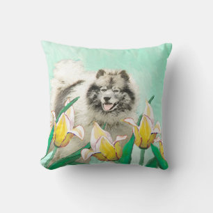 Cojín Decorativo Keeshond en tulipanes pintando arte original del p