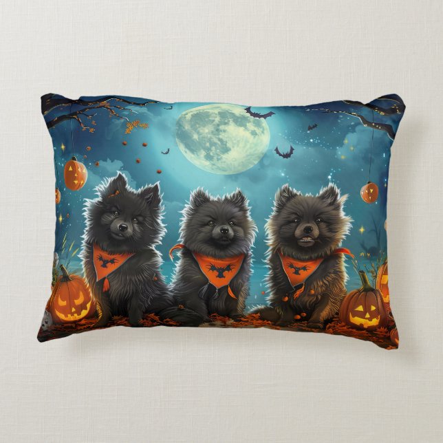 Cojín Decorativo Keeshond Halloween Spooky (Reverso)