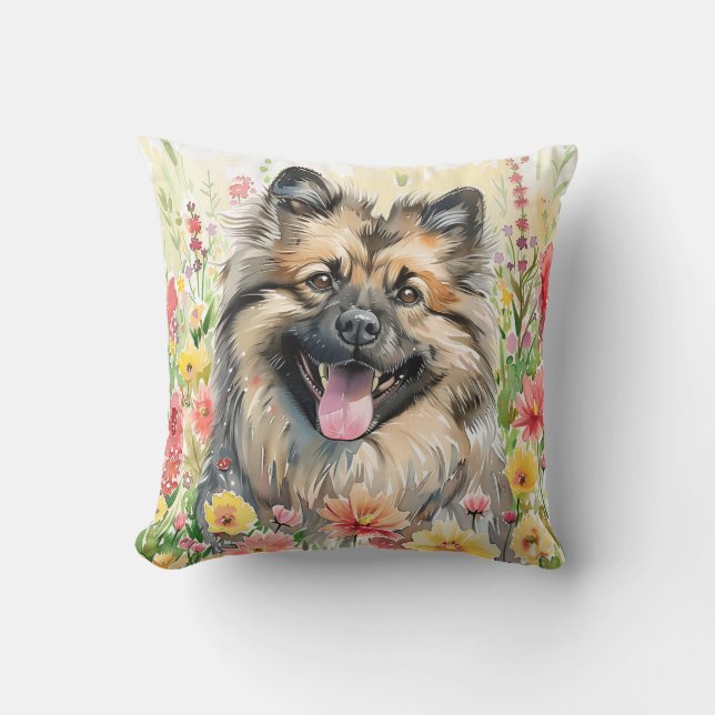 Cojín Decorativo Keeshond Watercolor Throw Pillow (Anverso)