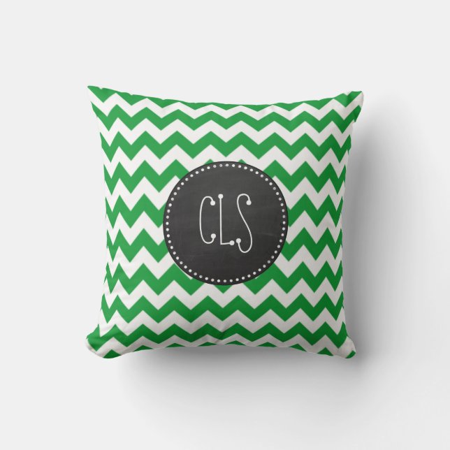 Cojín Decorativo Kelly Green Chevron Stripes; Chalkboard look (Anverso)