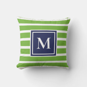 Cojín Decorativo Kelly Green Stripe Modern Monogram Coastal Beach