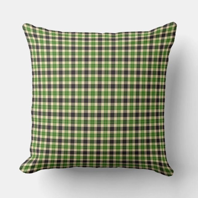 Cojín Decorativo Kelly Green y Black Tartan Plaid Square Pillow (Anverso)