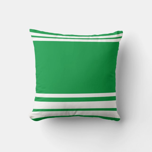 Cojín Decorativo Kelly Green y rayas finas y blancas (Anverso)