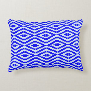 Cojín Decorativo Kente geométrico azul brillante, blanco,