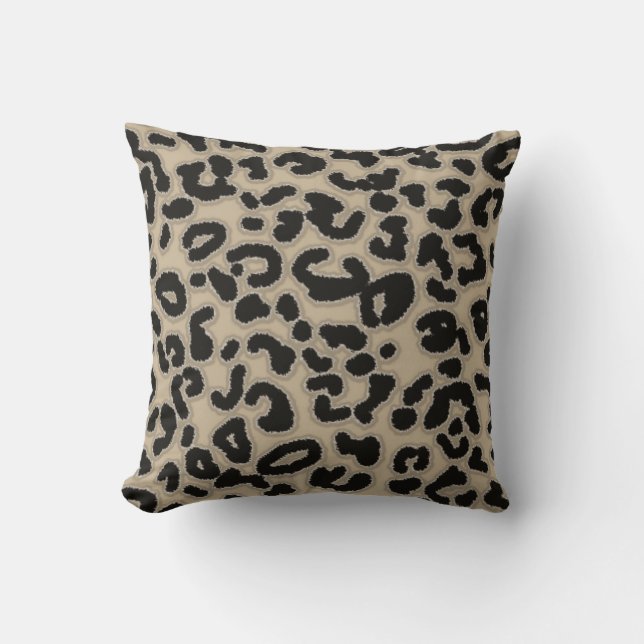 Cojín Decorativo Khaki, Tan, impresión de animales leopardos (Anverso)