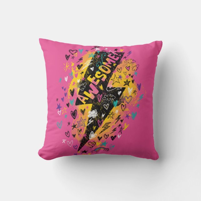 Cojín Decorativo Kids Lightning Bolt Impresionante Doodle Pink (Anverso)
