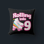 Cojín Decorativo Kids Skate Party - 9th Birthday - Roller Skating<br><div class="desc">This skate party design is perfect for a roller skating party or birthday theme for a 9 year old. If the birthday girl or birthday boy loves to roller skate, they will LOVE this skate party design! Features retro style "Rolling into 9" birthday quote with cool roller skate graphic with...</div>