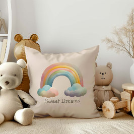 Cojín Decorativo Kids Whimsical Pastel Rainbow in Clouds
