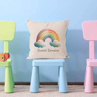 Cojín Decorativo Kids Whimsical Pastel Rainbow in Clouds
