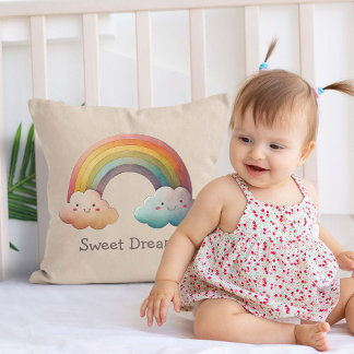 Cojín Decorativo Kids Whimsical Pastel Rainbow in Clouds