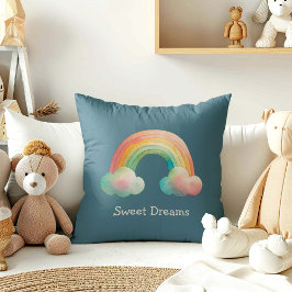 Cojín Decorativo Kids Whimsical Pastel Rainbow in Clouds