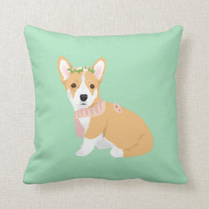 Cojín Decorativo Kiki el Corgi bonito con el mantón rosado